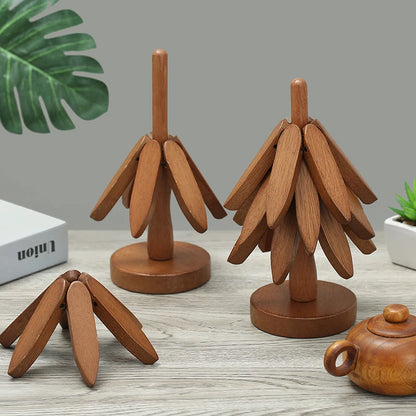 4PCS Tree Design Stand Wooden Trivets/Coasters