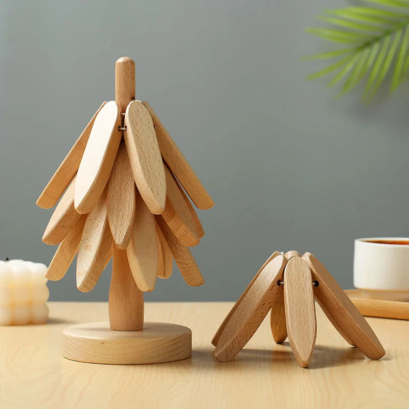 4PCS Tree Design Stand Wooden Trivets/Coasters